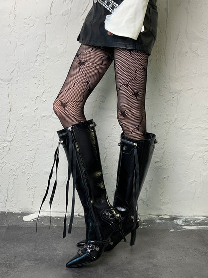 Black Dark Gothic Star Pattern Hollow-out Tights