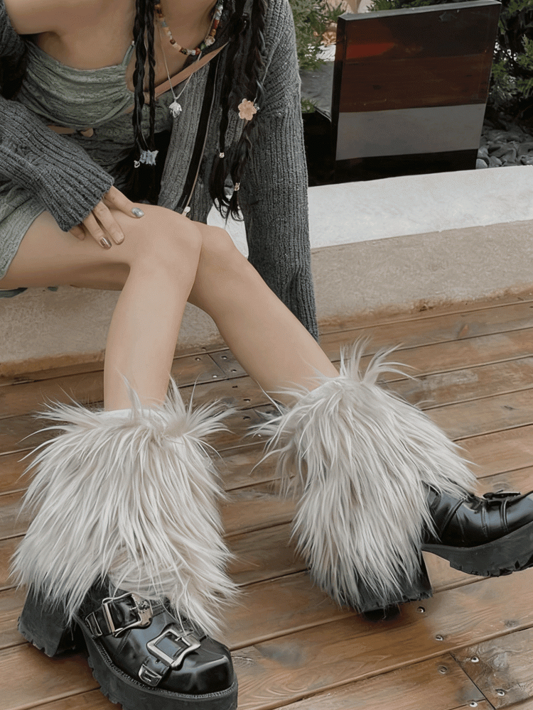 Light Gray Y2K 20CM/30CM/40CM Shaggy Leg Warmers
