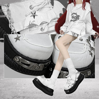 Star-shaped Studs and Chains Gothic White Bat Wings Platforms Punk Shoes