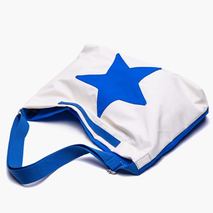 Classic White and Blue Spacious Star-Pattern Tote Bag