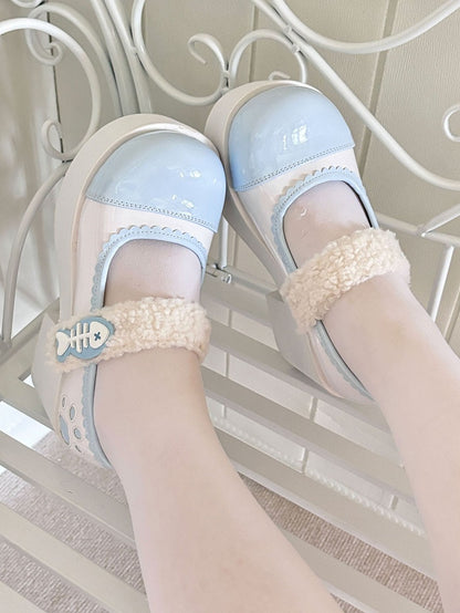 Tenshi Kaiwai Light Blue Jirai Kei Claw Fishbone Design Platform Shoes