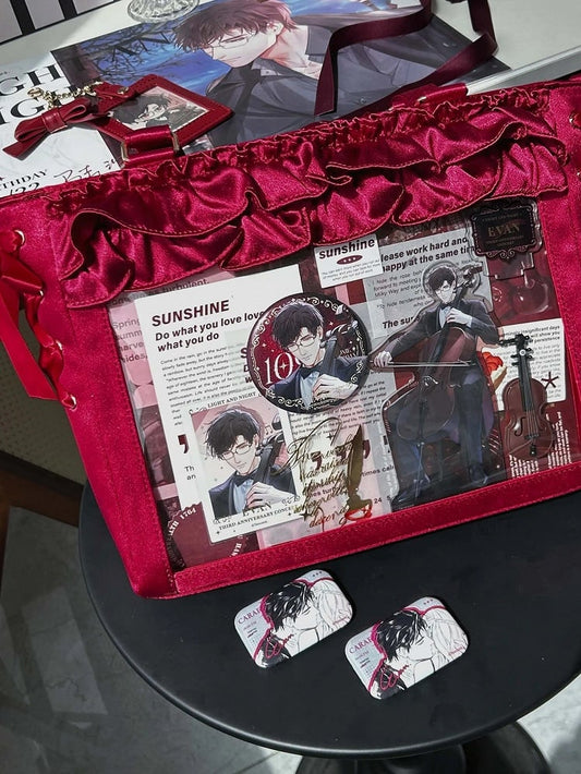 Wine Red Satin Ruffle Trims Self-tie Straps Ita Bag With Bow Card Holder