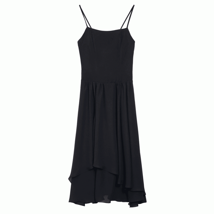 Black Chiffon Spaghetti Strap Dress Long/Short Version