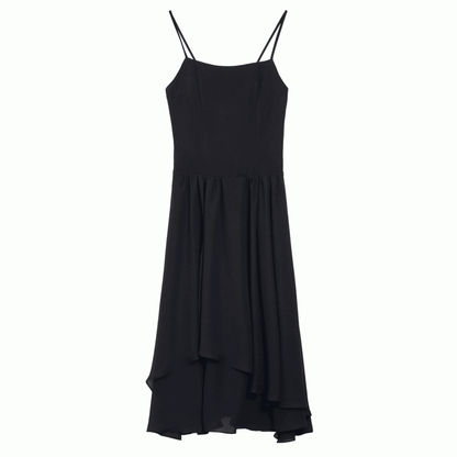 Black Chiffon Spaghetti Strap Dress Long/Short Version