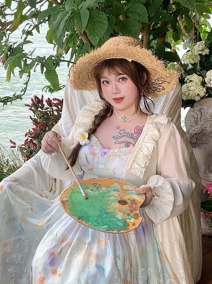 Plus Size Apricot Ruffled Trim Open Placket Rhinestone Embellished Top