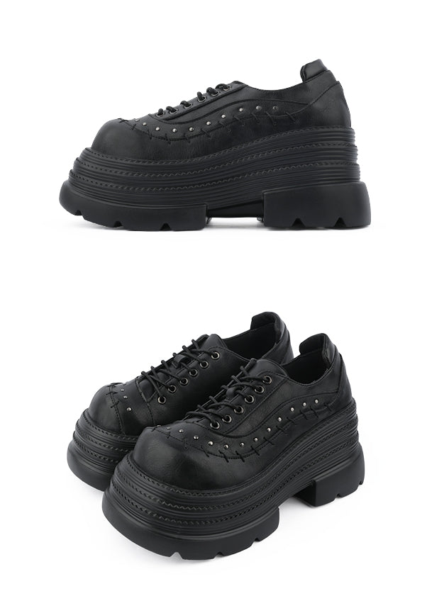Black Gothic Platforms with Studs Decor & Stitched Details