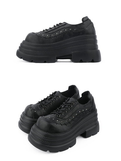 Black Gothic Platforms with Studs Decor & Stitched Details