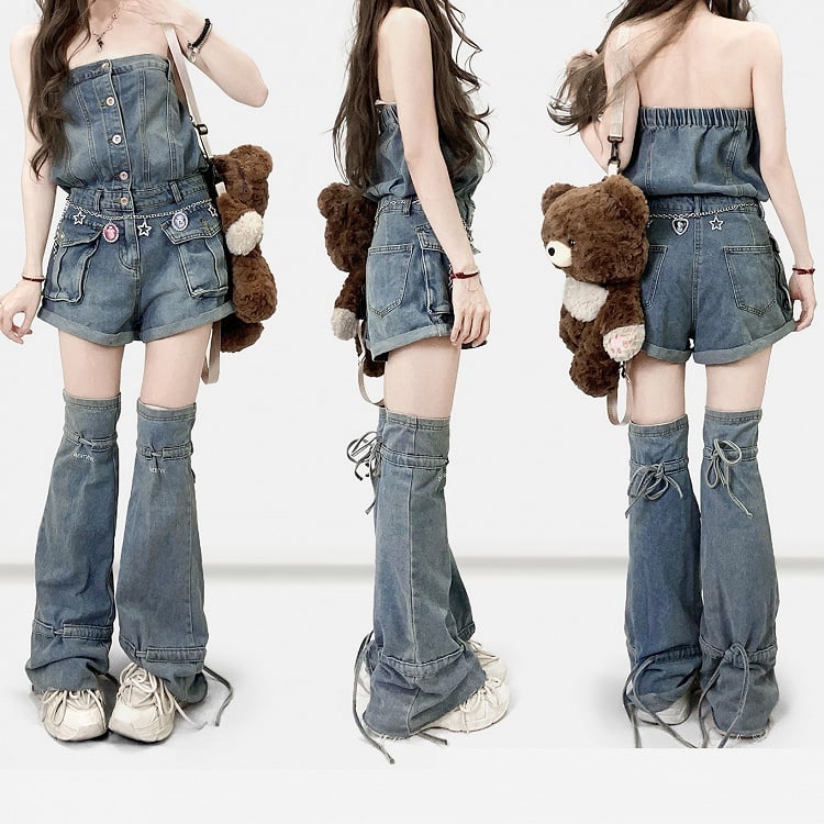 Blue Y2K Denim Leg Warmers