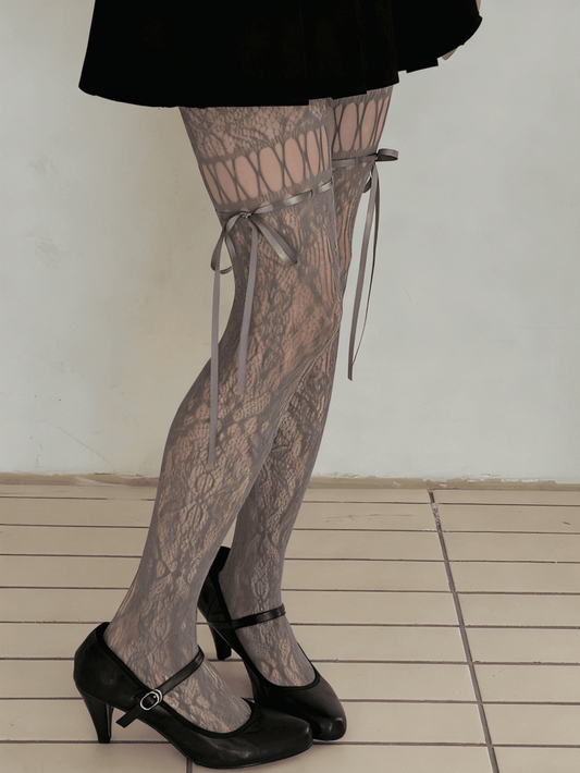 6 Color Options Y2K Cut-out Design Ribbon Bow Tights