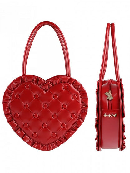 Red Ruffles Trim Heart-shaped Hand Bag