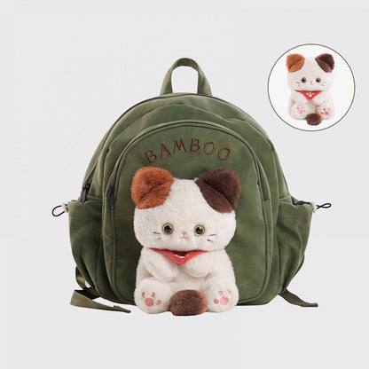 Green Cute Backpack With A Detachable Kitty Plushie