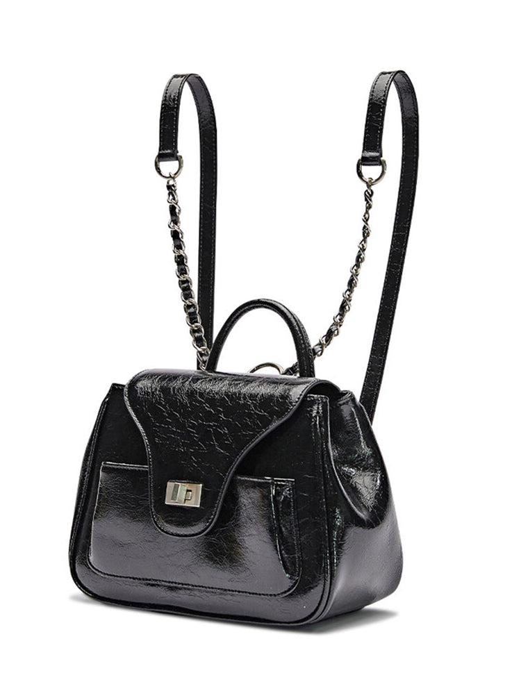 Chic Black Rectangular Handbag&Backpack With Heart Charm