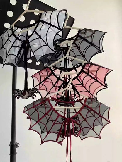 White and Black Spider Web Embroidery Organza Fake Collar with Detachable Butterfly and Moth Brooch
