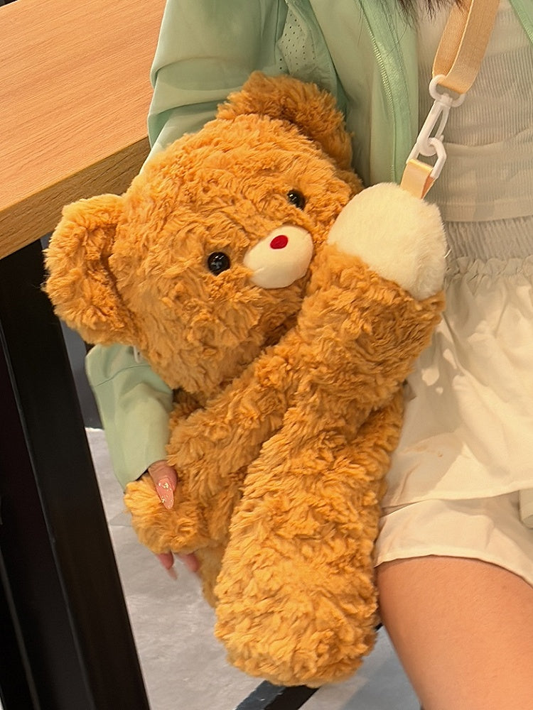 Dark Yellow Bear Plush Backpack Crossbody Bag Small/Middle/Large Size