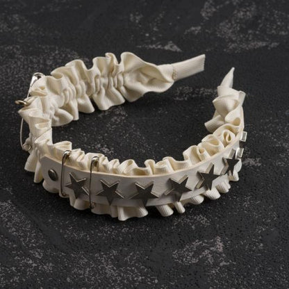 White Handmade Star-Shaped Studs Pins PU Ruffled KC