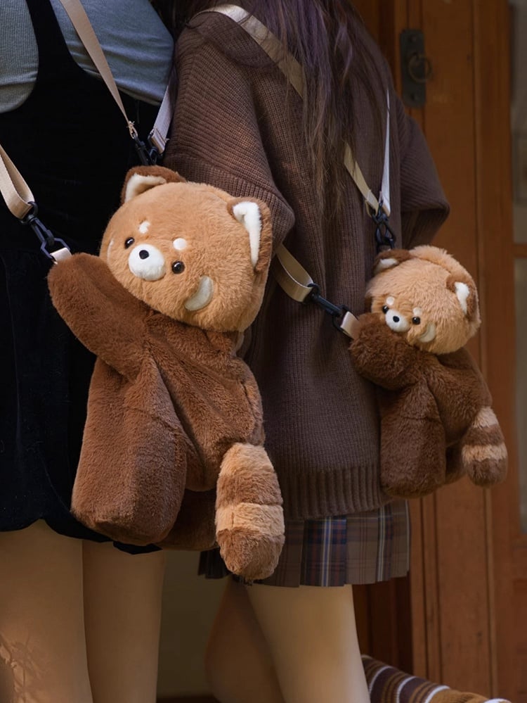 Clearance-Cute Red Panda Brown 28cm Plush Backpack/Crossbody