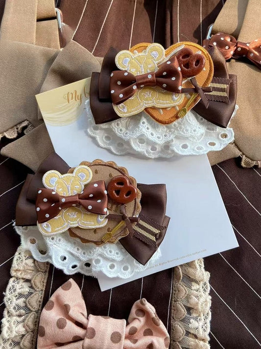 2 Options Bear Cookie Applique Bowknot Hairclip