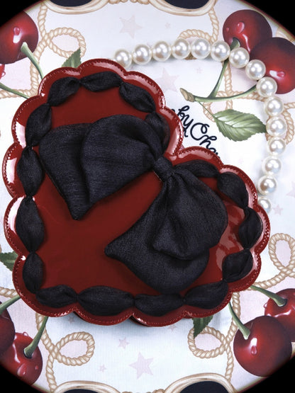 Red Heart-Shaped Lolita Bag with Black Bow & Pearl Handle