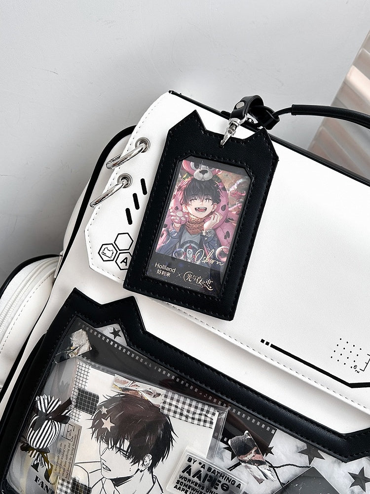 White Cute Kitty Ear Design PU Ita Backpack with Card Holder Charm