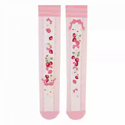 Strawberry Print Pink Sweet Lolita Over Knee Stockings