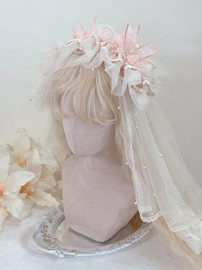 Clearance-Pink Hairband with Bead Details Veil