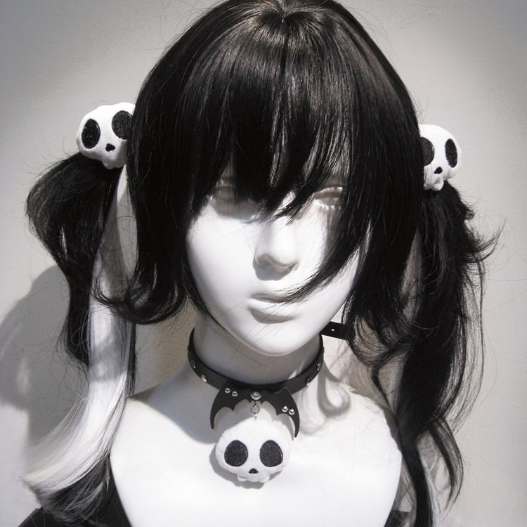 Black Devil Wings Design Plush Skeleton Pendant Punk Choker