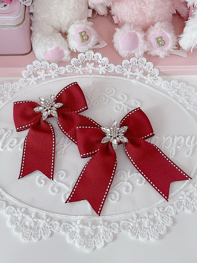 5 Color Options Rhinestone Snow Decorated Bowknot Hairclip