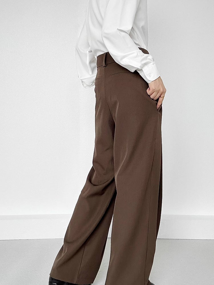Ouji Lolita Coffee Wide-Leg Pants with Two-Button Fly & Side Ribbons