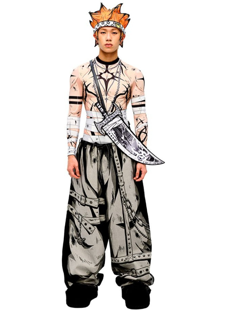 Gray Cartoon Lightning  Knife-Shaped PU Crossbody