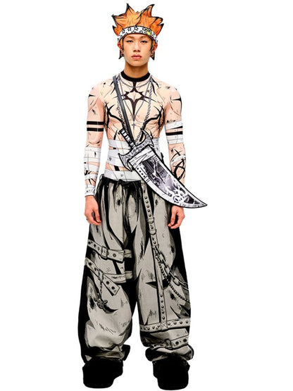 Gray Cartoon Lightning  Knife-Shaped PU Crossbody