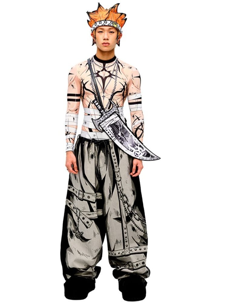 Gray Cartoon Lightning  Knife-Shaped PU Crossbody