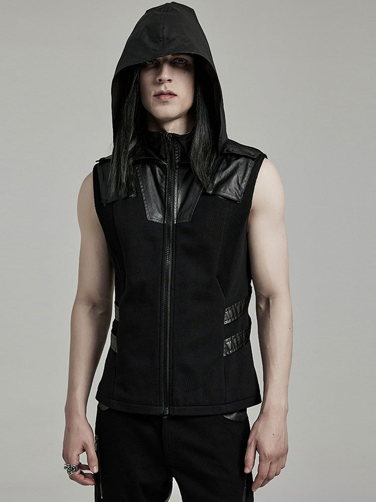 Black Techwear Hooded Vest