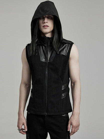 Black Techwear Hooded Vest