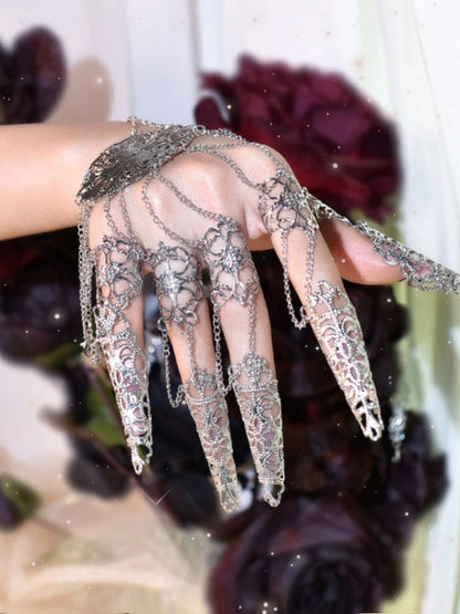 Cyberpunk Finger Nail Ring Bracelet Gothic Hand Accessory Silver/Metallic Color