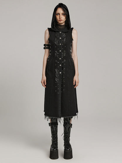 Black Punk Decayed Long Vest