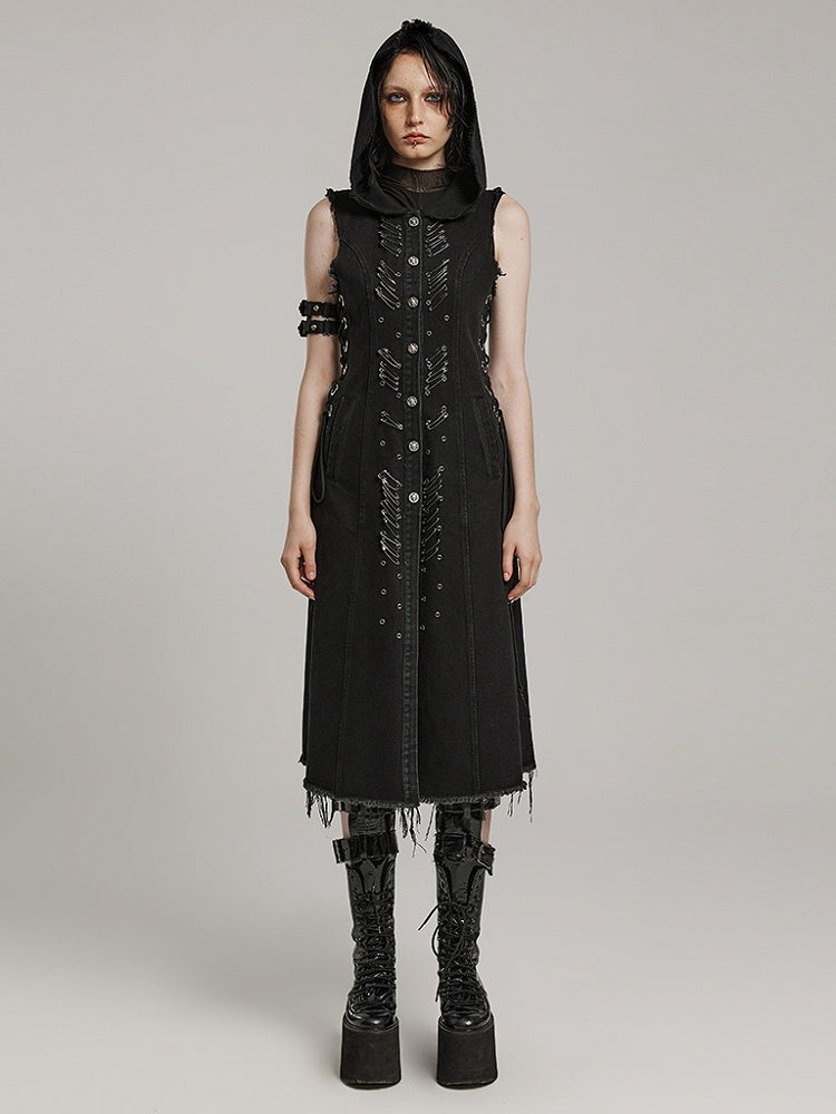 Black Punk Decayed Long Vest