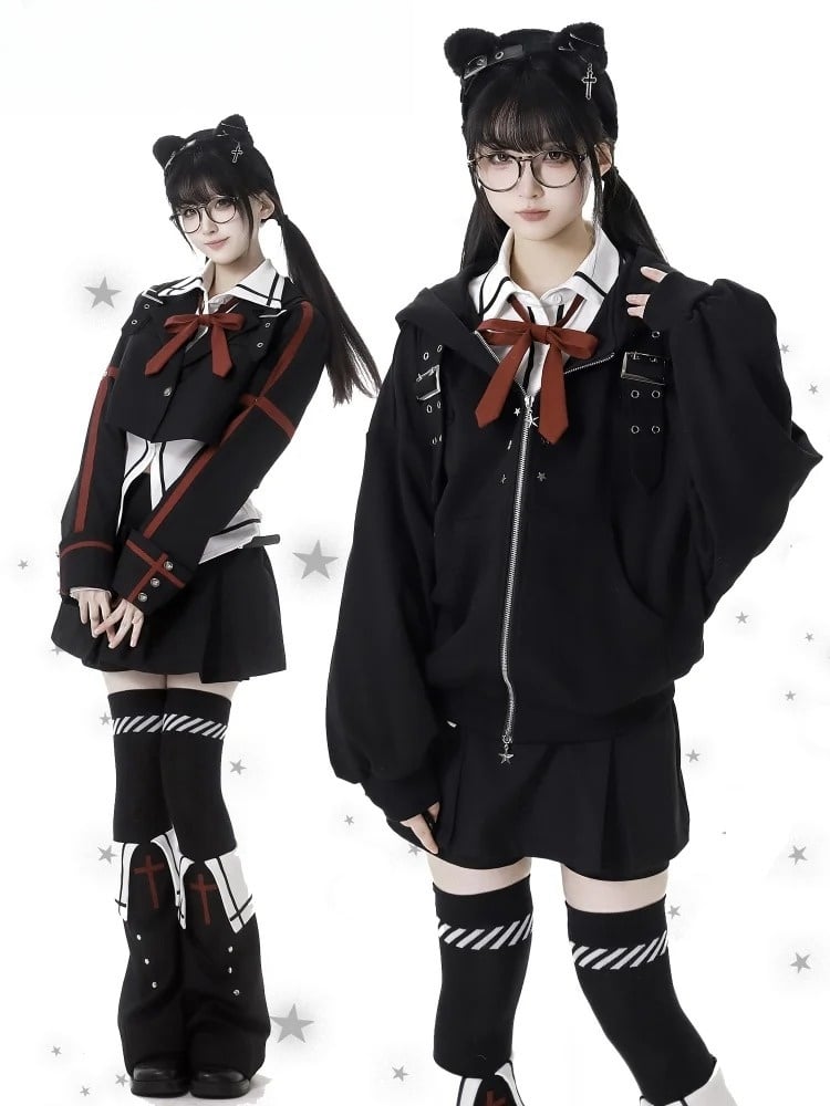 Black Cross Studs Decorated Leg Warmers