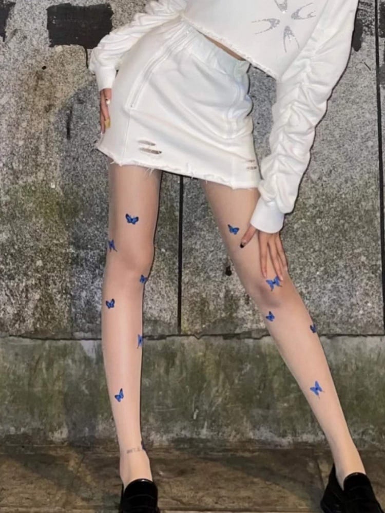 Black/Nude/White Butterfly Details Tights