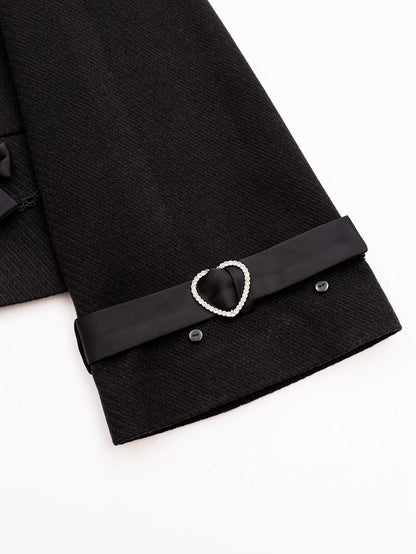 Jirai Kei Black Detachable Faux Fur Collar and Cuffs Landmine Style Coat