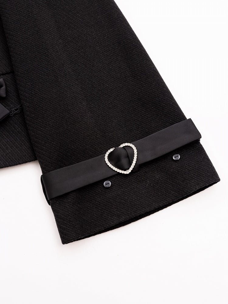 Jirai Kei Black Detachable Faux Fur Collar and Cuffs Landmine Style Coat