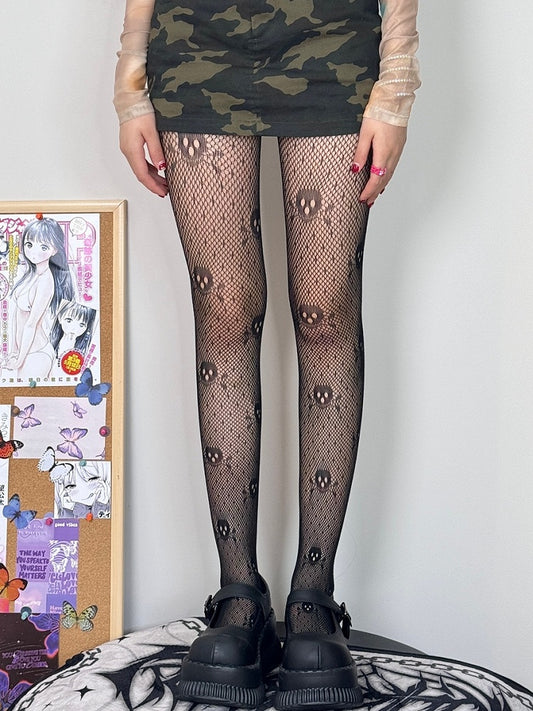 Black Punk Skeleton Pattern Tights