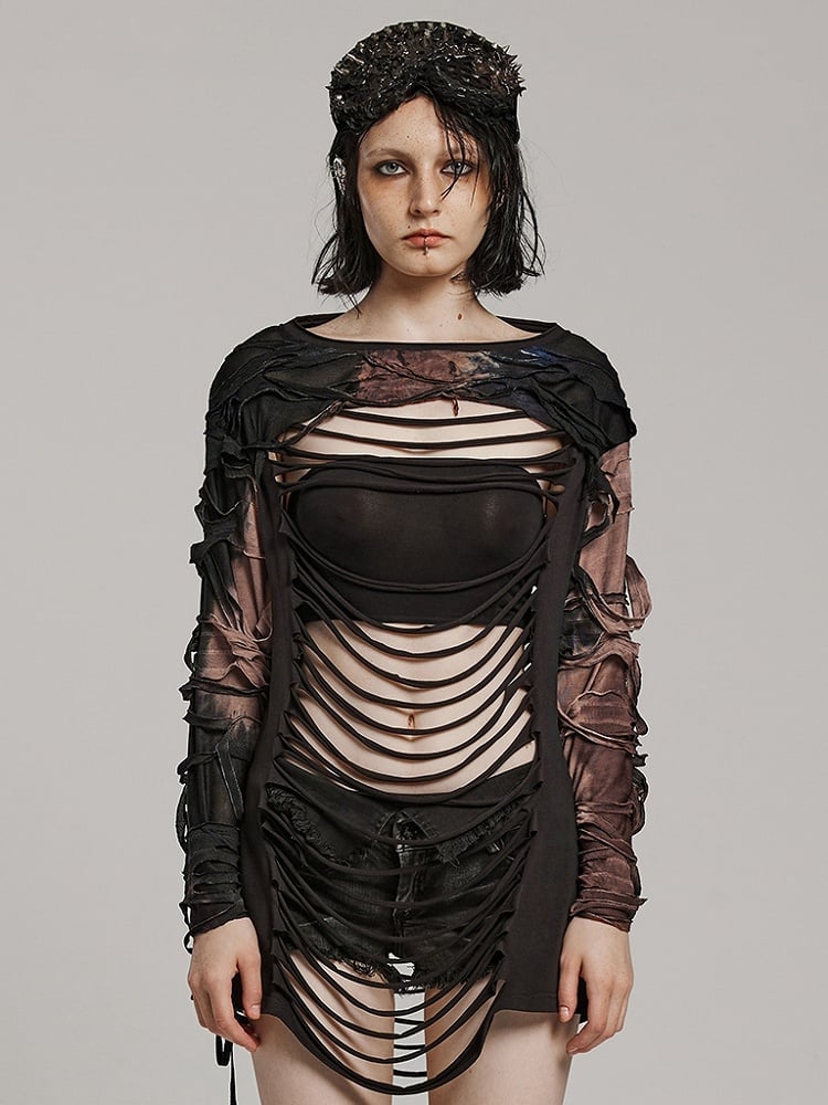 Black and Coffee Punk Hollow Out T-shirt