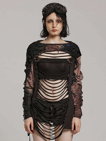 Black and Coffee Punk Hollow Out T-shirt