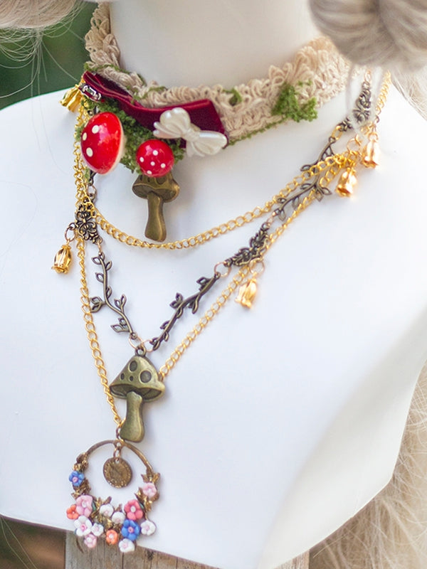 3 Options Mushroom/Floral Pendant Choker/Necklace