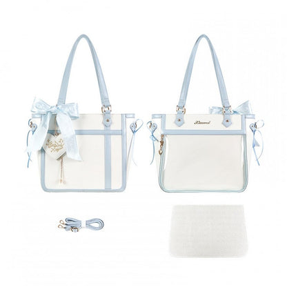 White and Blue Bowknot and Heart-shaped Charm Ita Bag