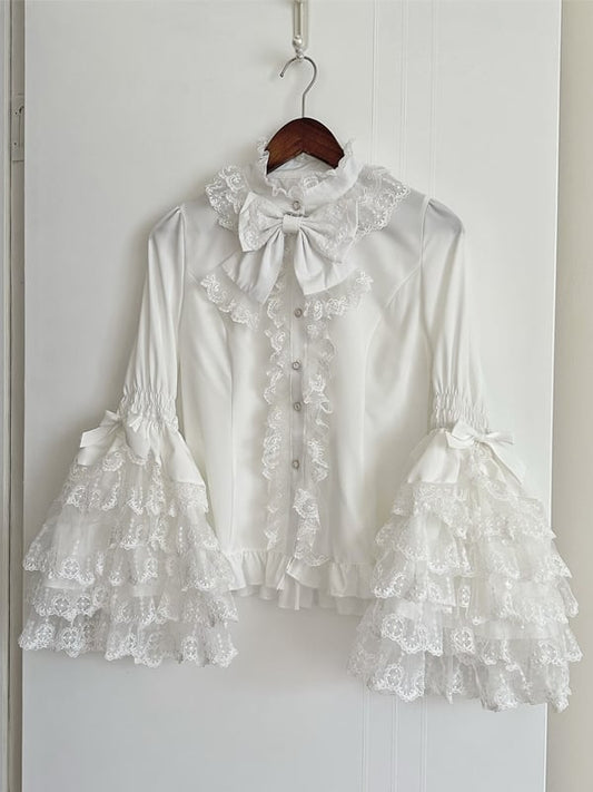 White Layered Lace Bell Sleeves Lolita Blouse