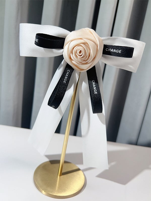 Black/White Letter Print Floral Design Bow Tie