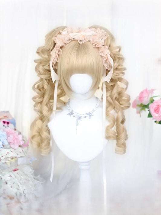 Brown/Blonde Bob Cut Short Wig With Double Curly Ponytails