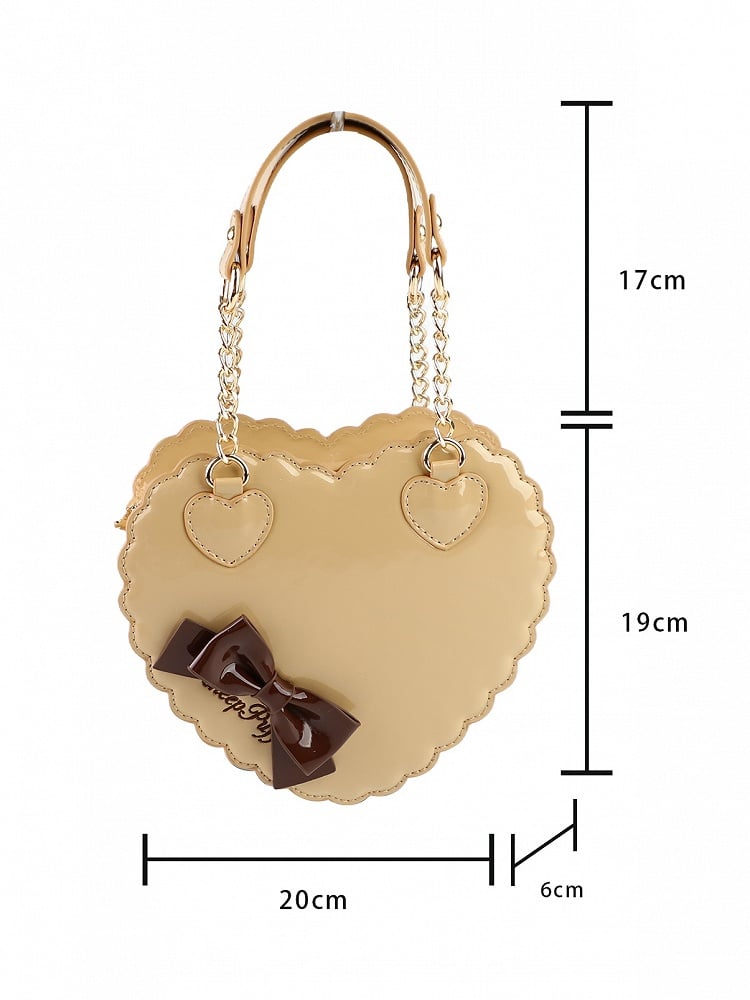 Milk Tea Sweet Lolita 2-Way Bag - Heart Cookie Shape with Bow Accent and Zipper Closure