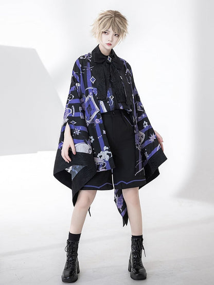 Ouji Fashion Poker and Rose Print Summer Magician Shirt with Bowtie